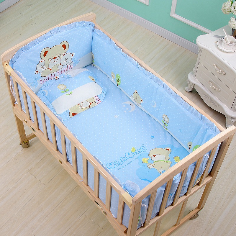 Convertible Crib Set - 6Pcs Cartoon Infant Newborn Baby Crib