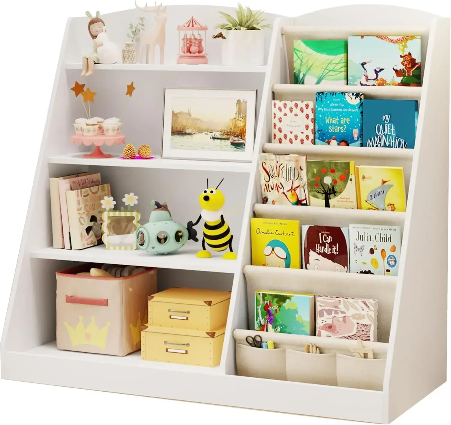 Baby Nursery Books - bookshelf Storage Organizer 4 Tier Wooden