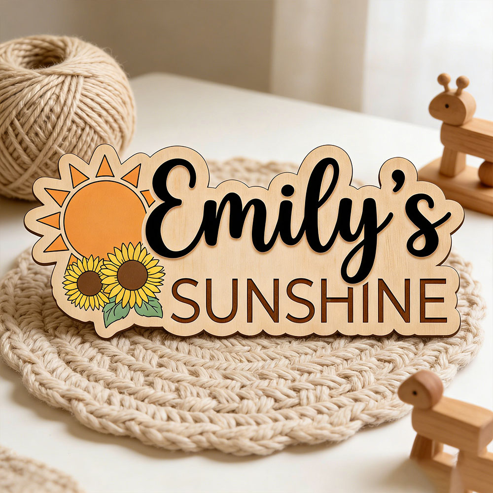 Baby Nursery Toy - Sunflower Sunshine Themed Custom Name Wood