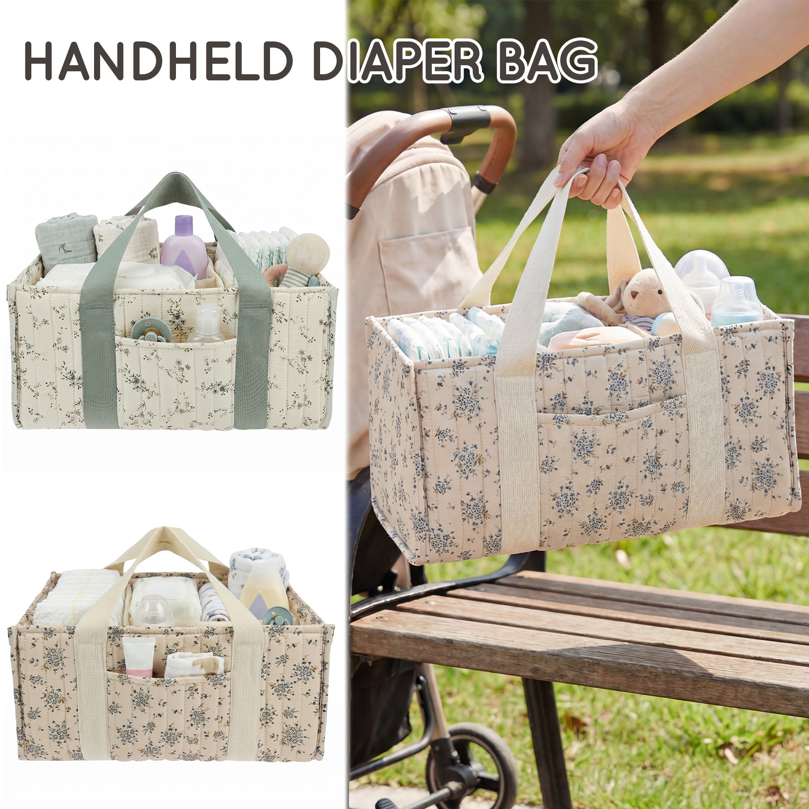 Baby Nursery Organiser - Foldable Diaper Caddy Organizer Floral Pattern