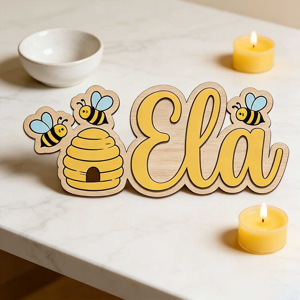 Baby Nursery Girl Room - Personalized Cute Bee Hive Name Wooden