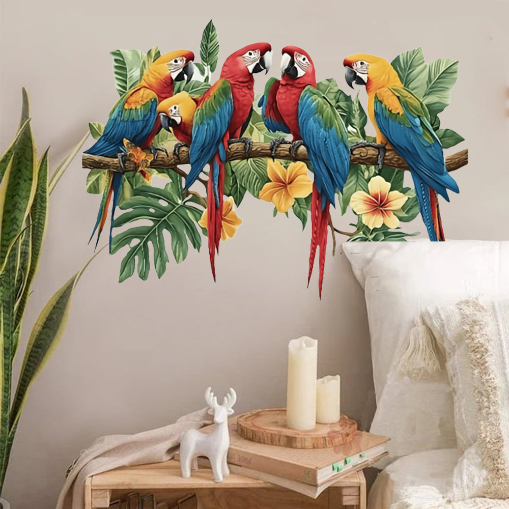 Baby Nursery Wallpaper - 3Pcs Parrots on Branch Wall Stickers