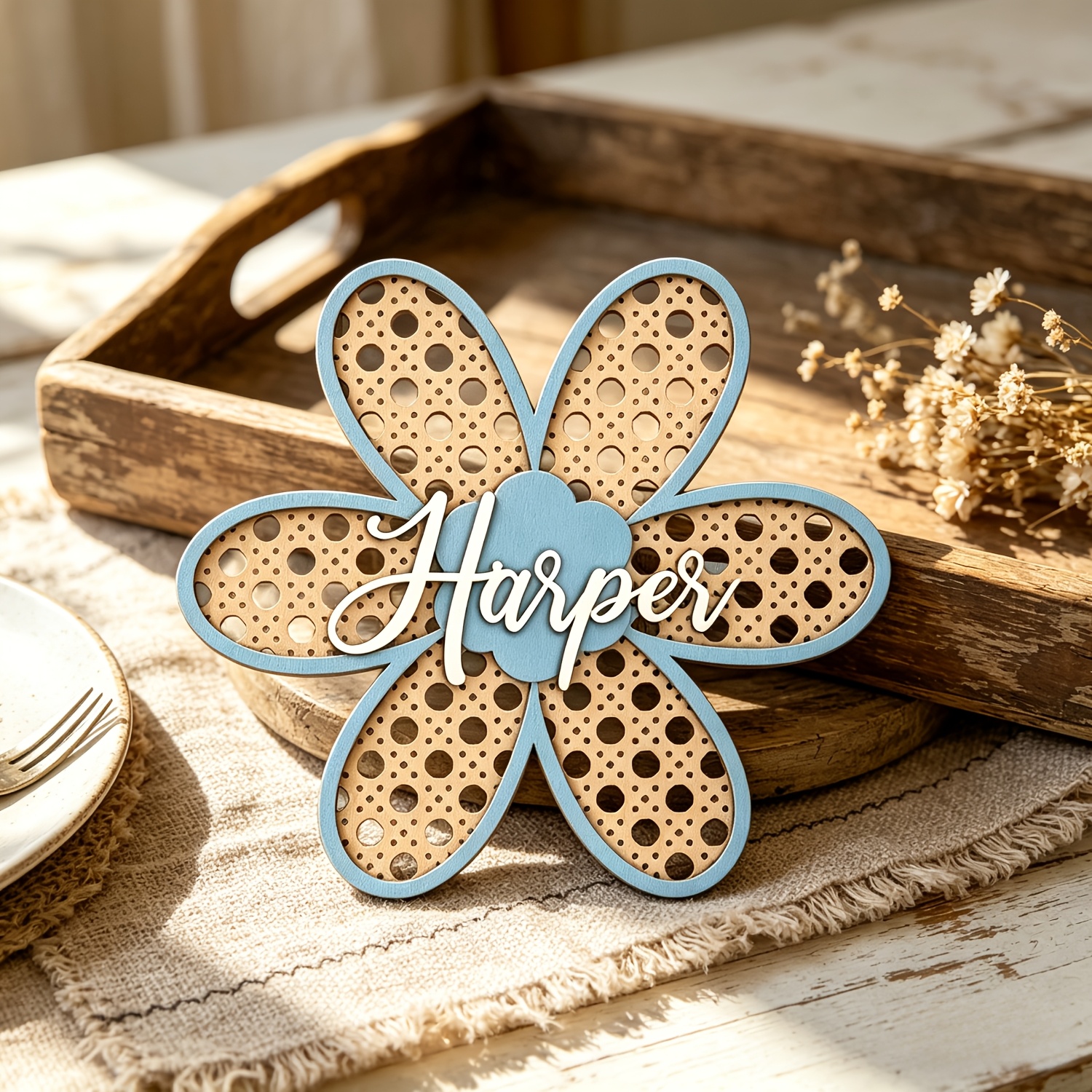 Personalized Boho Rattan Flowe - Baby Nursery Toy reseña y precio