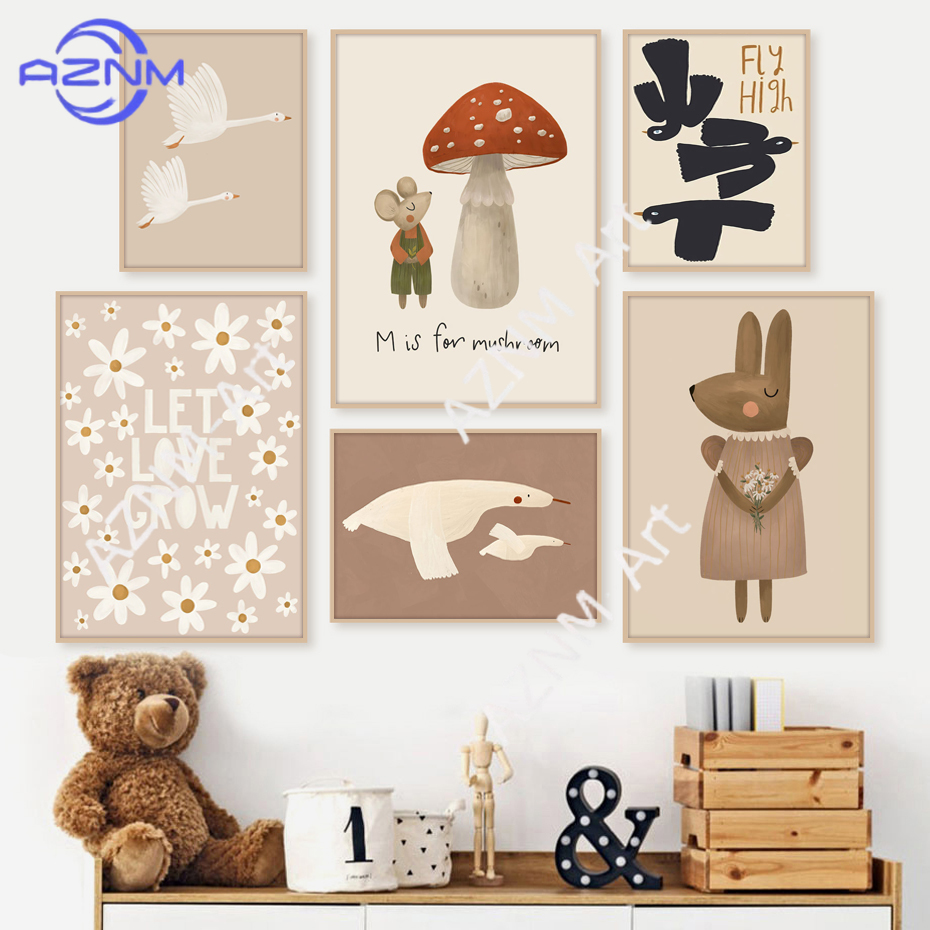 Boho Cartoon Rabbit Mouse Goos - Baby Nursery Frames reseña y precio
