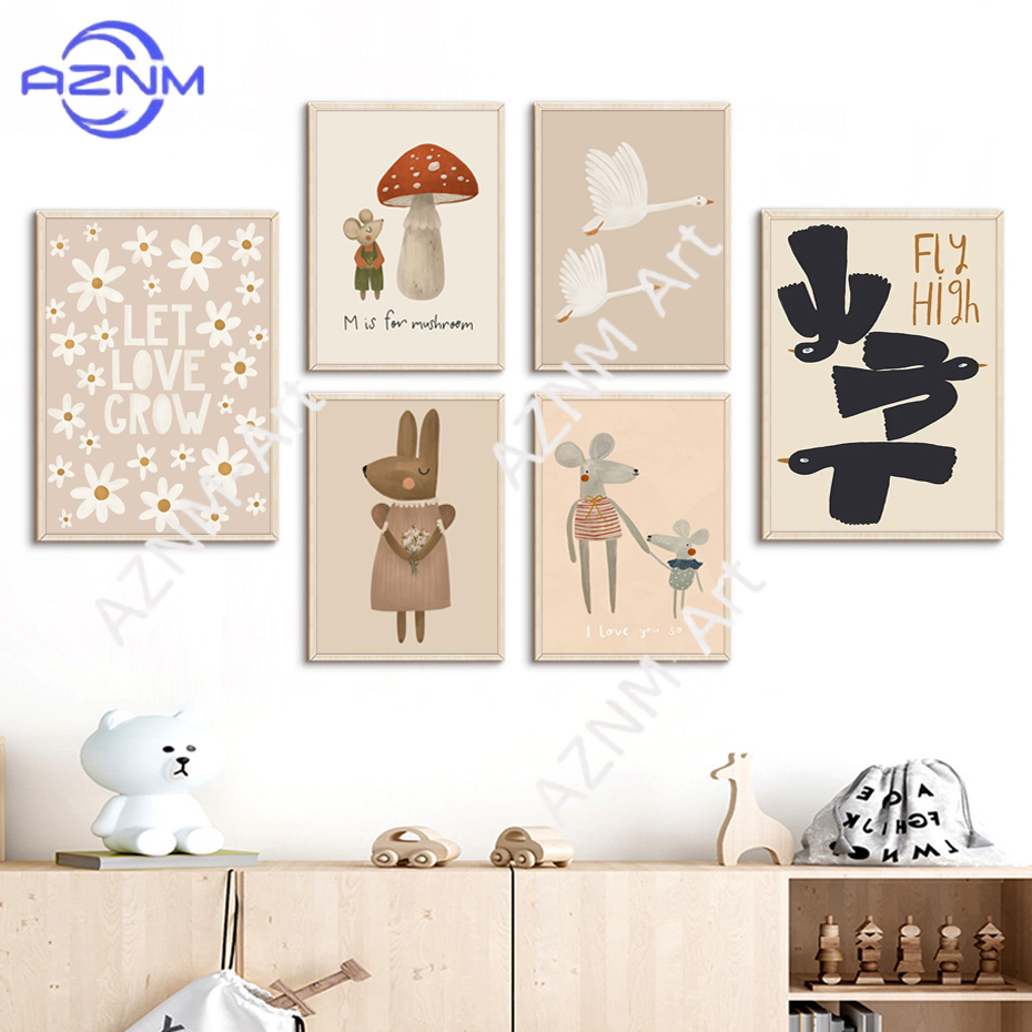 Boho Cartoon Rabbit Mouse Goos - Baby Nursery Frames reseña y precio