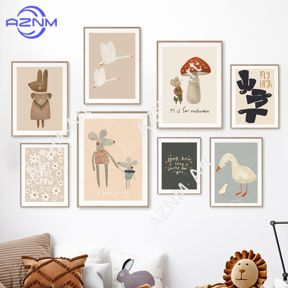 Boho Cartoon Rabbit Mouse Goos - Baby Nursery Frames reseña y precio