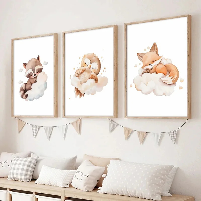 Wall Art Cute Raccoon Fox Deer - Baby Nursery Frames reseña y precio