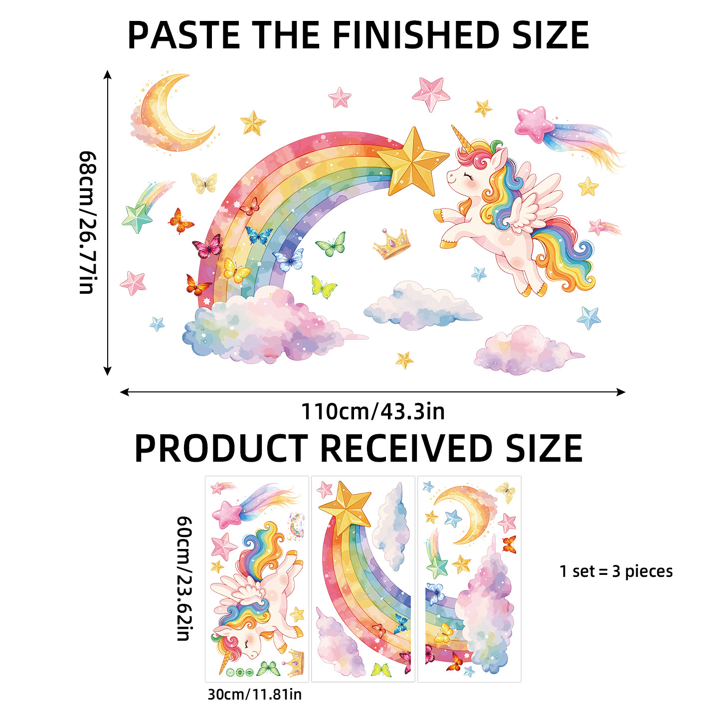 Unicorn Rainbow Butterfly Wall - Baby Nursery Wallpaper reseña y precio