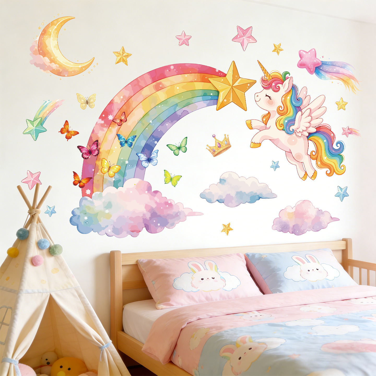 Unicorn Rainbow Butterfly Wall - Baby Nursery Wallpaper reseña y precio