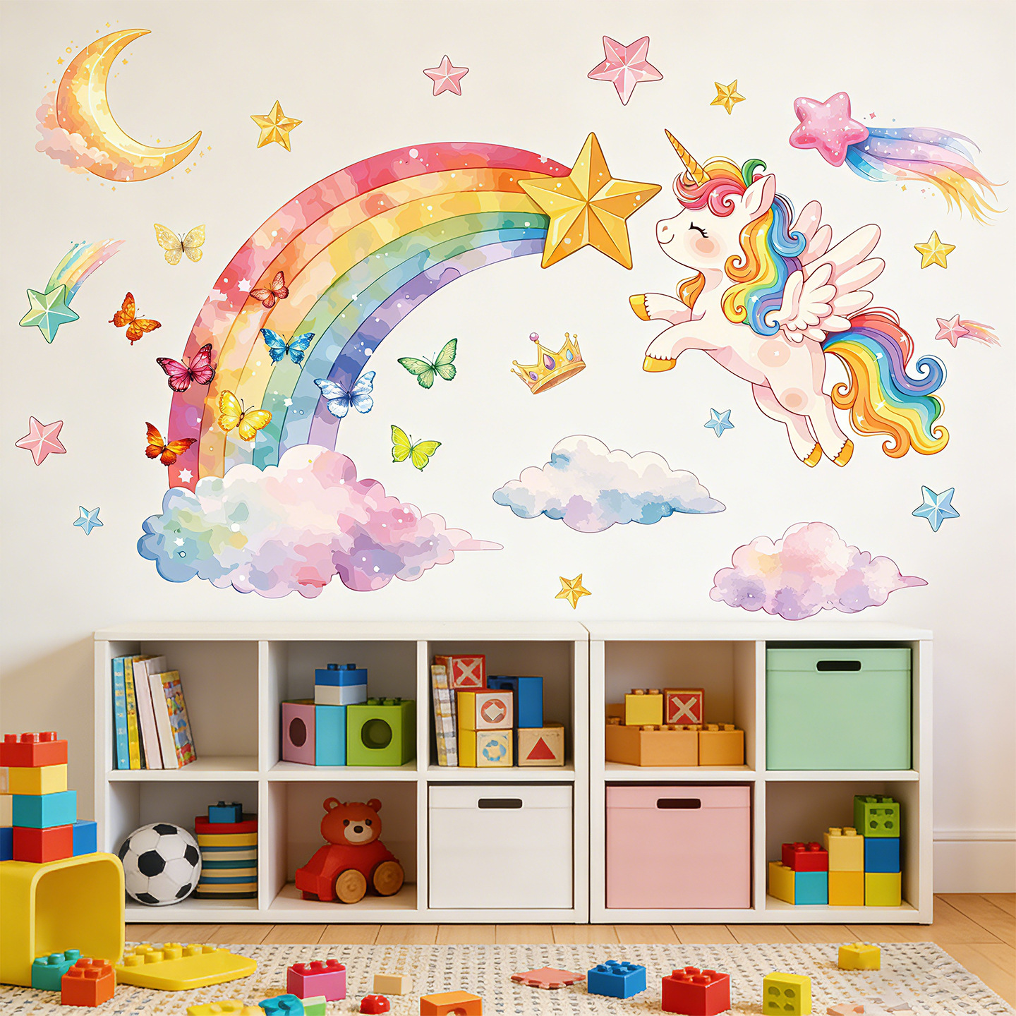 Unicorn Rainbow Butterfly Wall - Baby Nursery Wallpaper reseña y precio