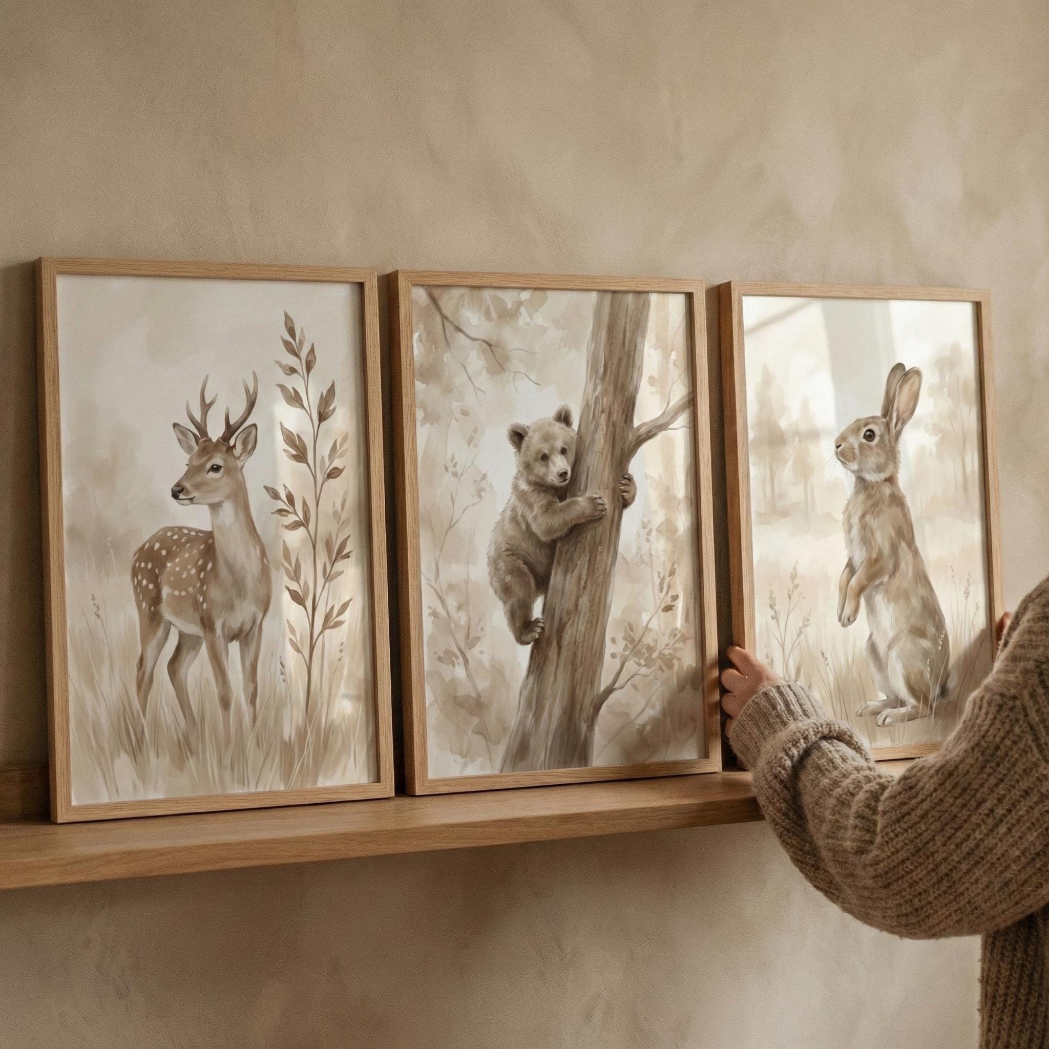 Woodland Animals Print Neutral - Baby Nursery Frames reseña y precio