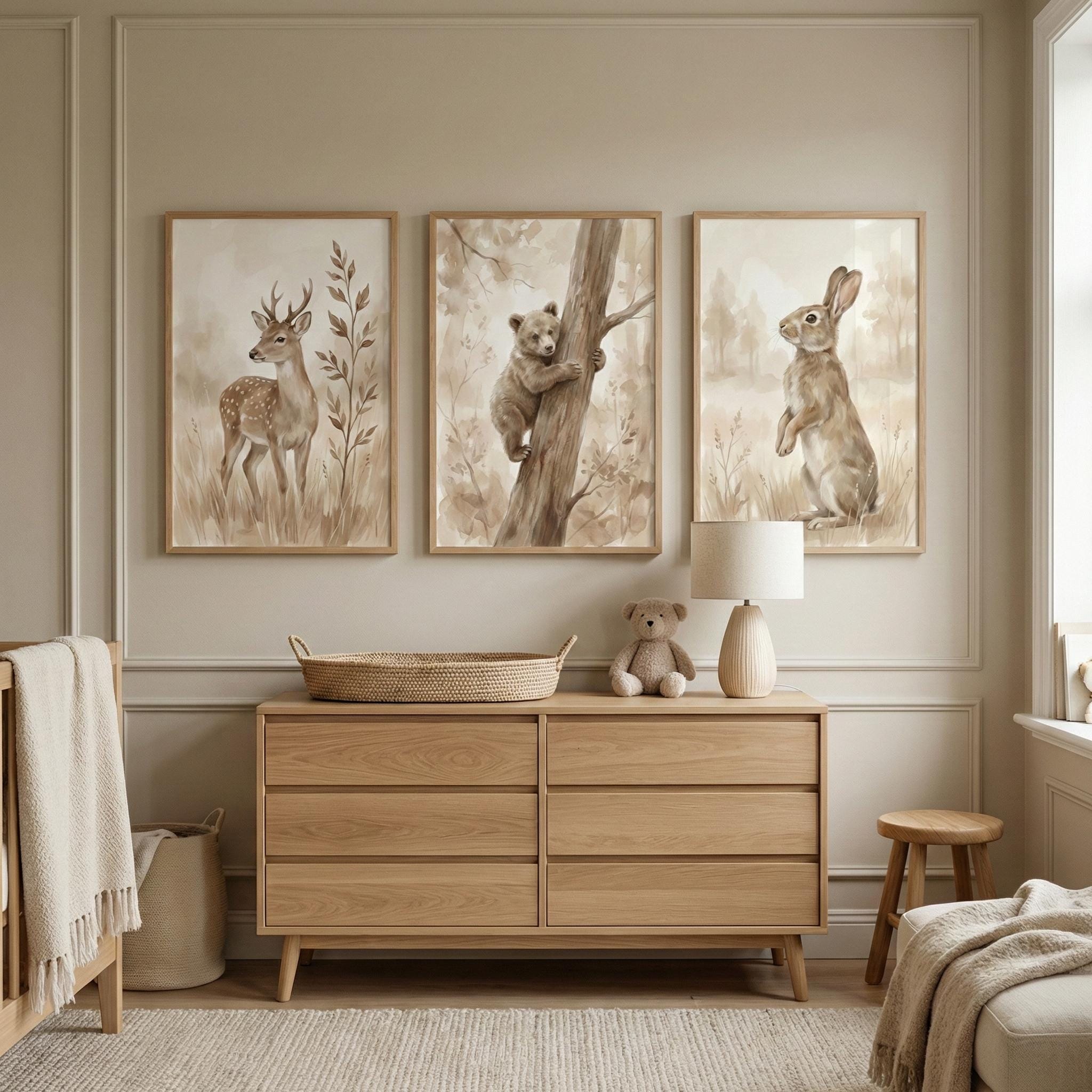 Woodland Animals Print Neutral - Baby Nursery Frames reseña y precio
