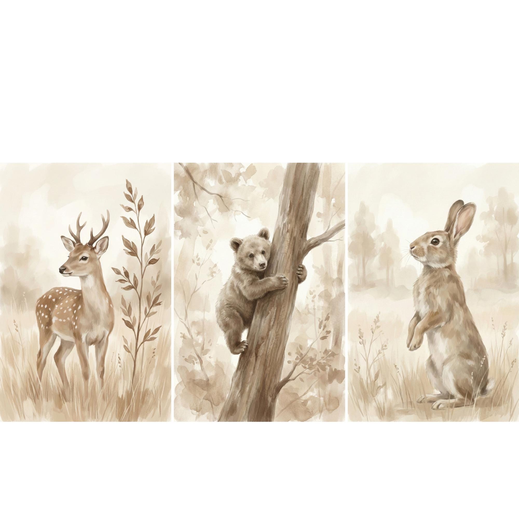 Woodland Animals Print Neutral - Baby Nursery Frames reseña y precio