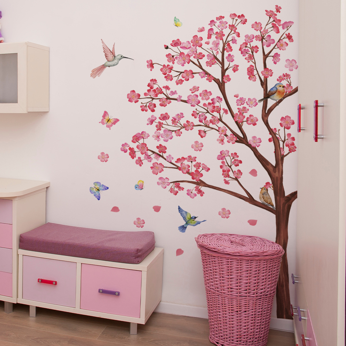 Watercolour Bird Flower Wall S - Baby Nursery Girl Room reseña y precio