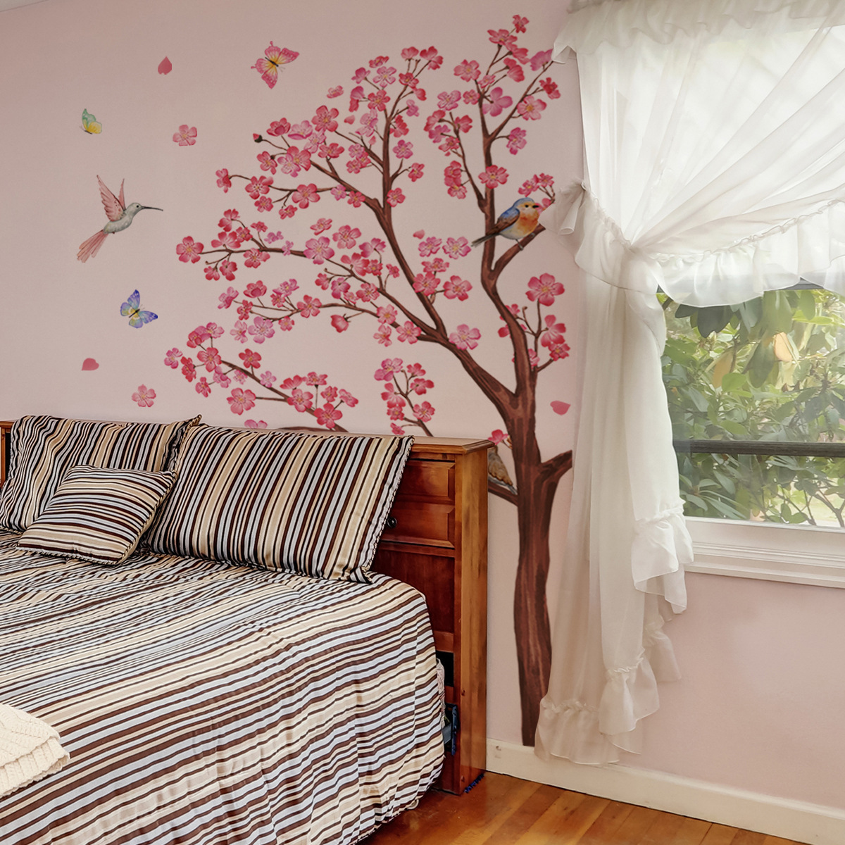 Watercolour Bird Flower Wall S - Baby Nursery Girl Room reseña y precio