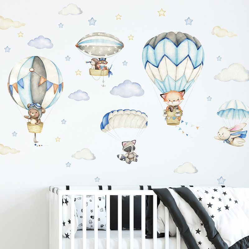 Cartoon Cute Animals Hot Air B - Baby Nursery Wallpaper reseña y precio