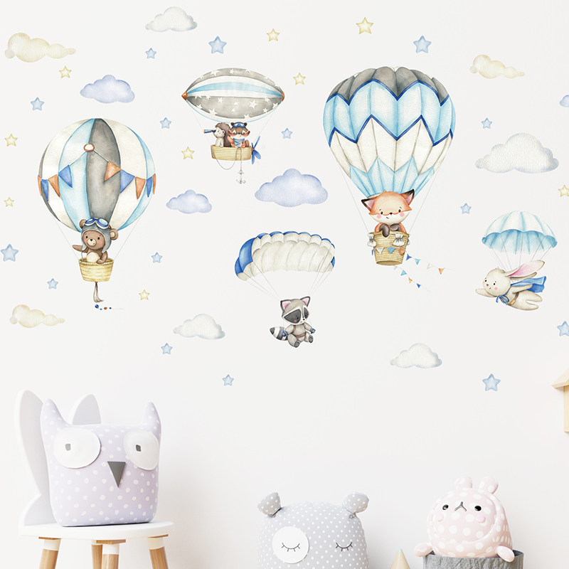 Cartoon Cute Animals Hot Air B - Baby Nursery Wallpaper reseña y precio