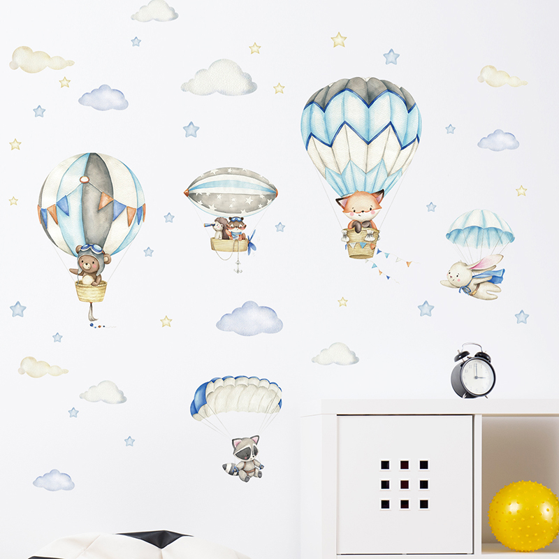 Cartoon Cute Animals Hot Air B - Baby Nursery Wallpaper reseña y precio