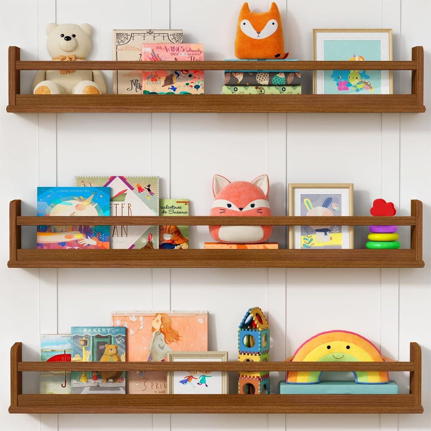 Dark Wood Wall Bookshelf For K - Baby Nursery Books reseña y precio