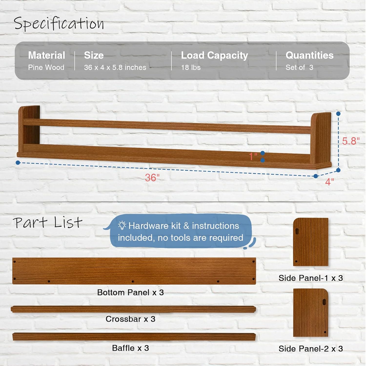 Dark Wood Wall Bookshelf For K - Baby Nursery Books reseña y precio