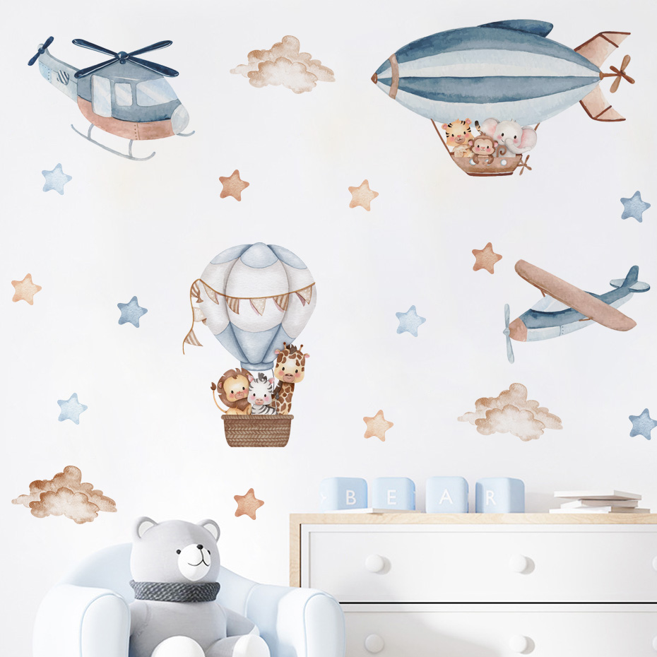 Watercolor Animals Hot Air Bal - Baby Nursery Wallpaper reseña y precio