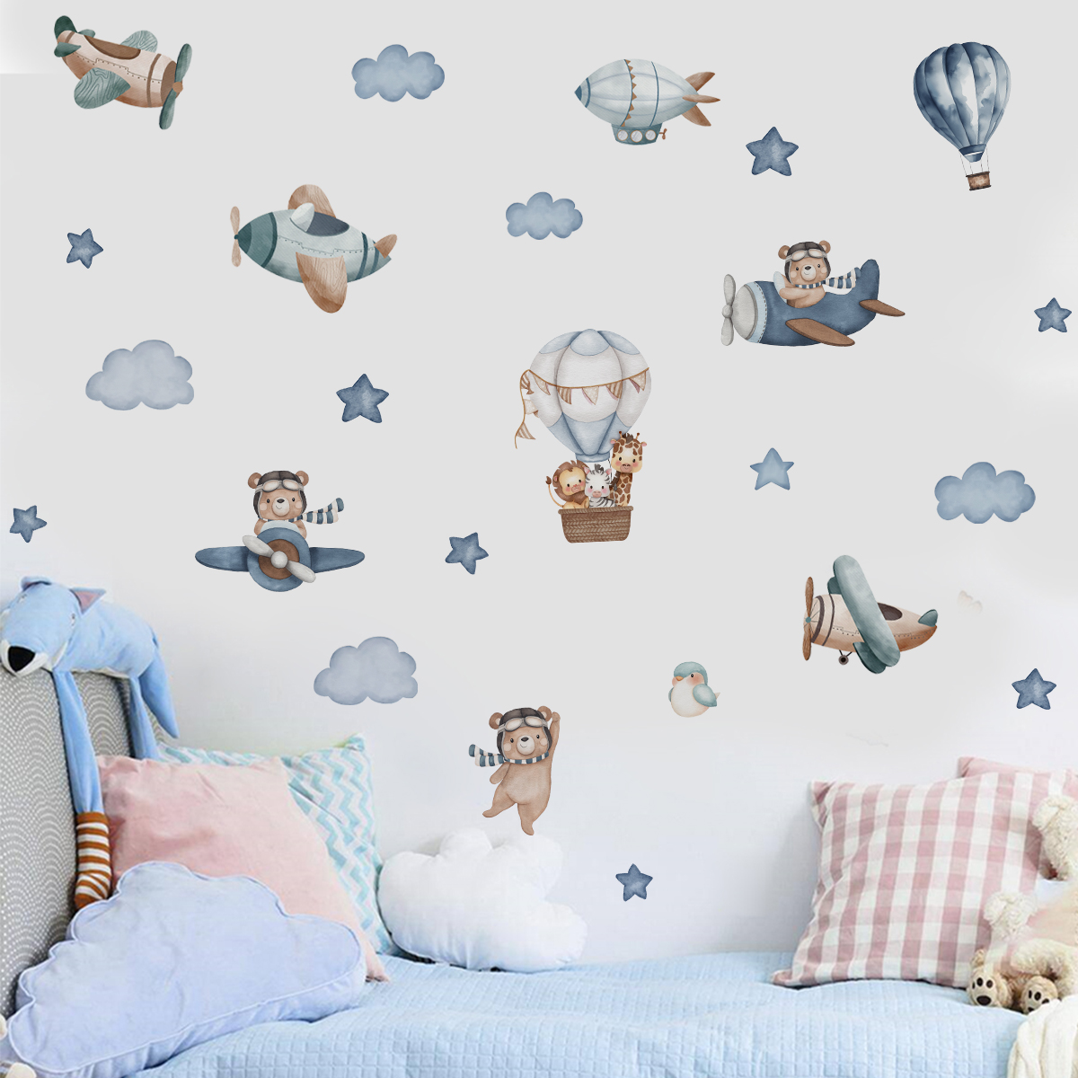 Watercolor Animals Hot Air Bal - Baby Nursery Wallpaper reseña y precio