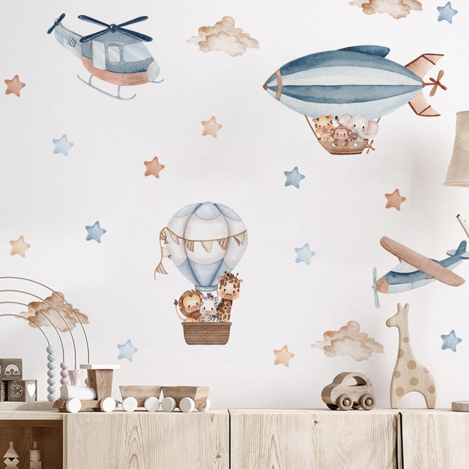 Watercolor Animals Hot Air Bal - Baby Nursery Wallpaper reseña y precio