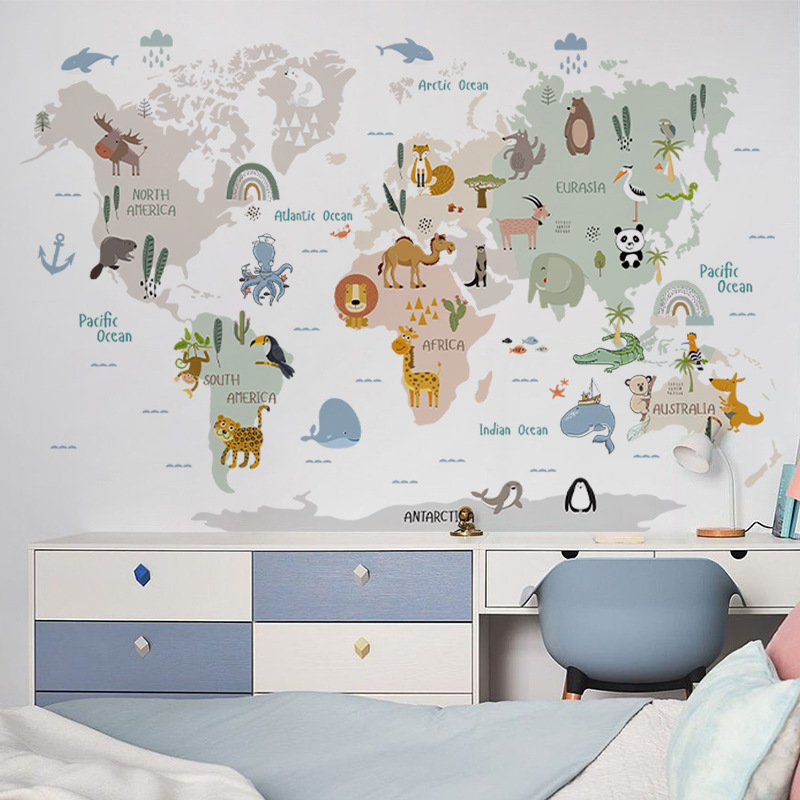 Animal World Map Children's Ro - Baby Nursery Wallpaper reseña y precio