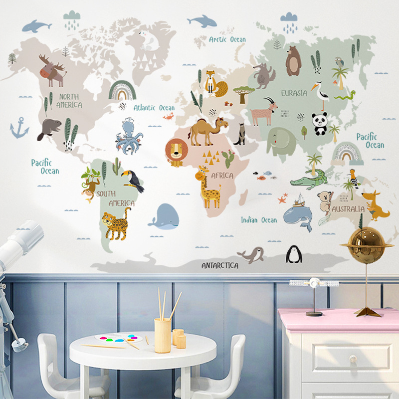 Animal World Map Children's Ro - Baby Nursery Wallpaper reseña y precio
