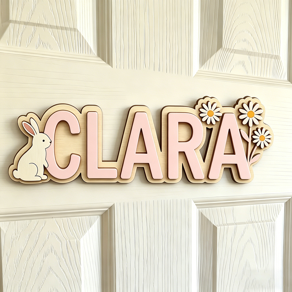 Custom Bunny & Daisy Kids Name - Baby Nursery Toy reseña y precio