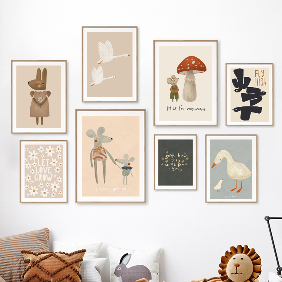 Boho Cartoon Rabbit Mouse Goos - Baby Nursery Frames reseña y precio