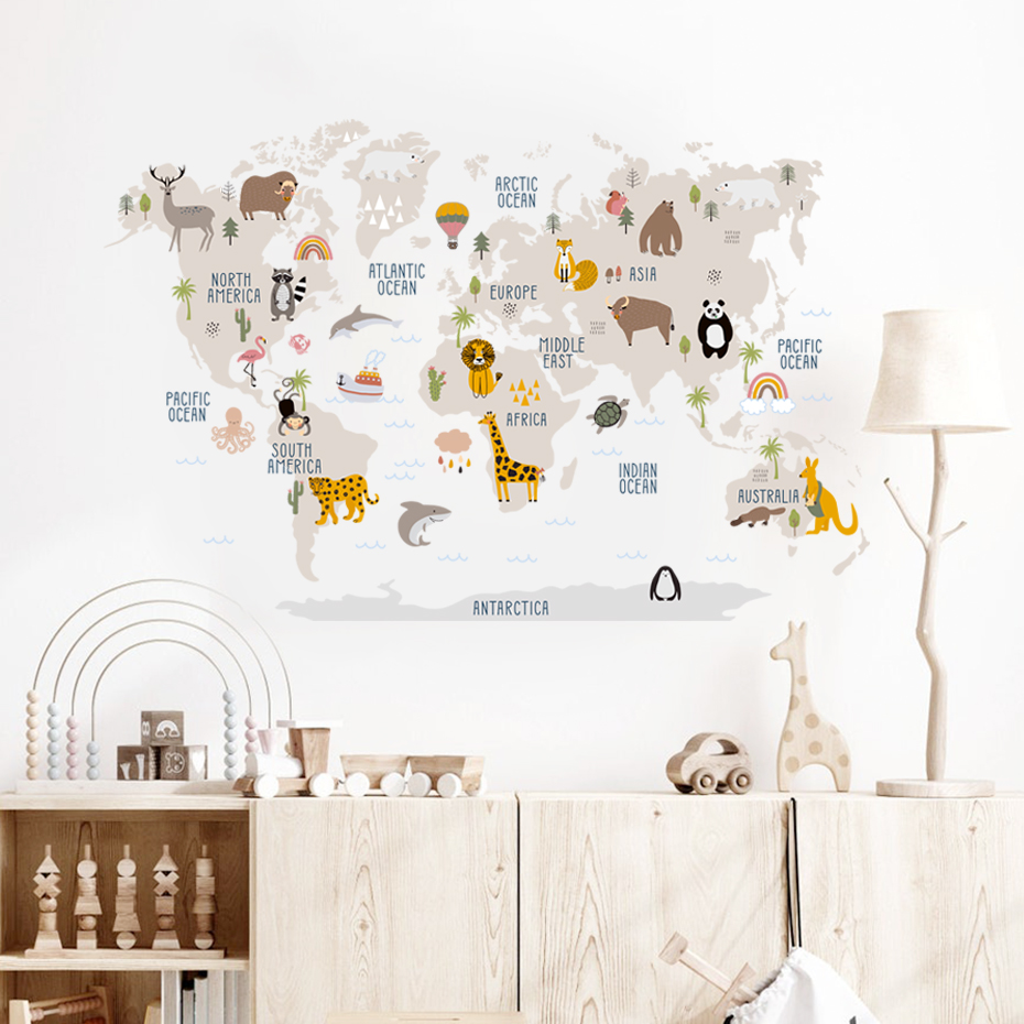 Watercolor  Cartoon World Map  - Baby Nursery Girl Room reseña y precio