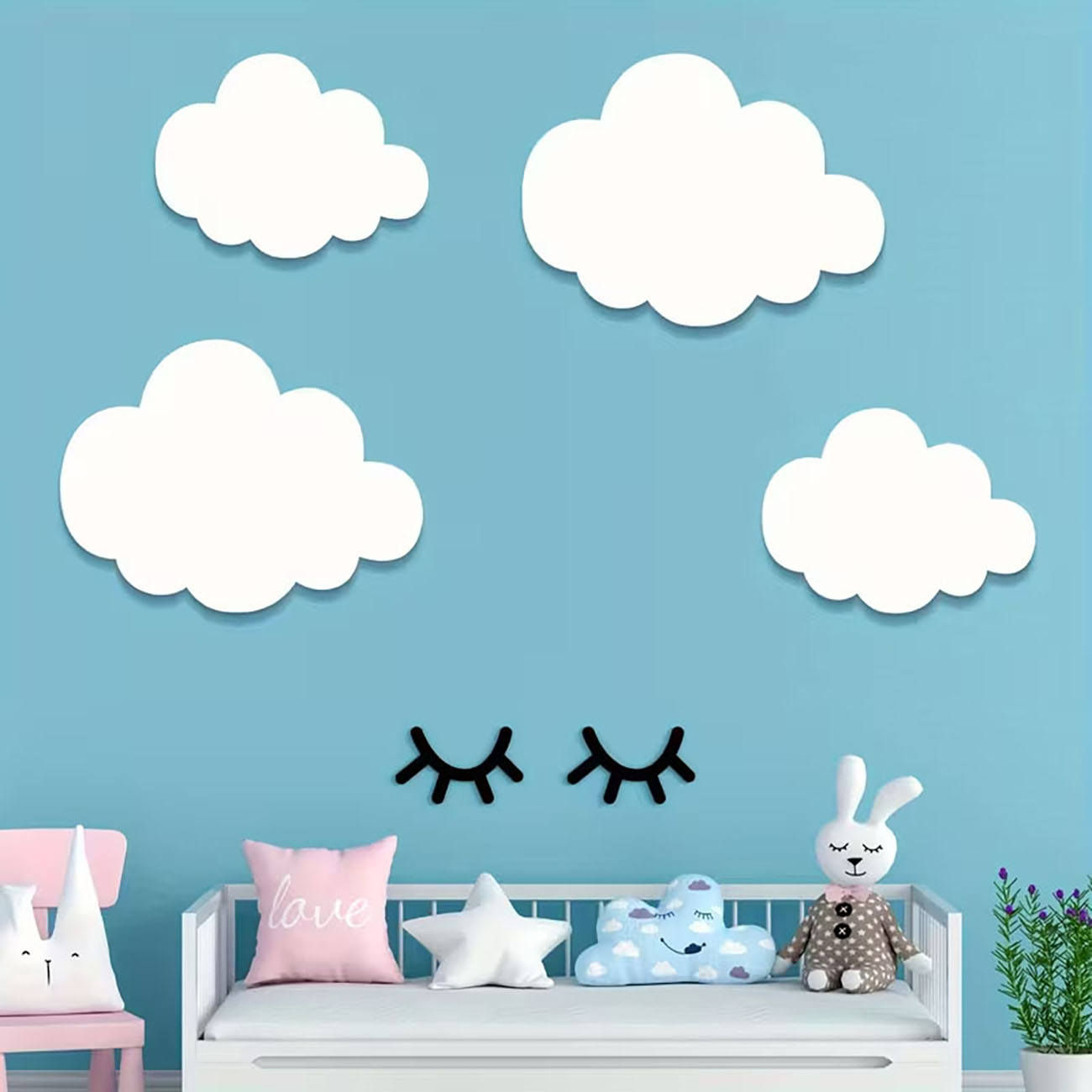 6Pcs Cloud & Eyelash Wooden Wa - Baby Nursery Wallpaper reseña y precio