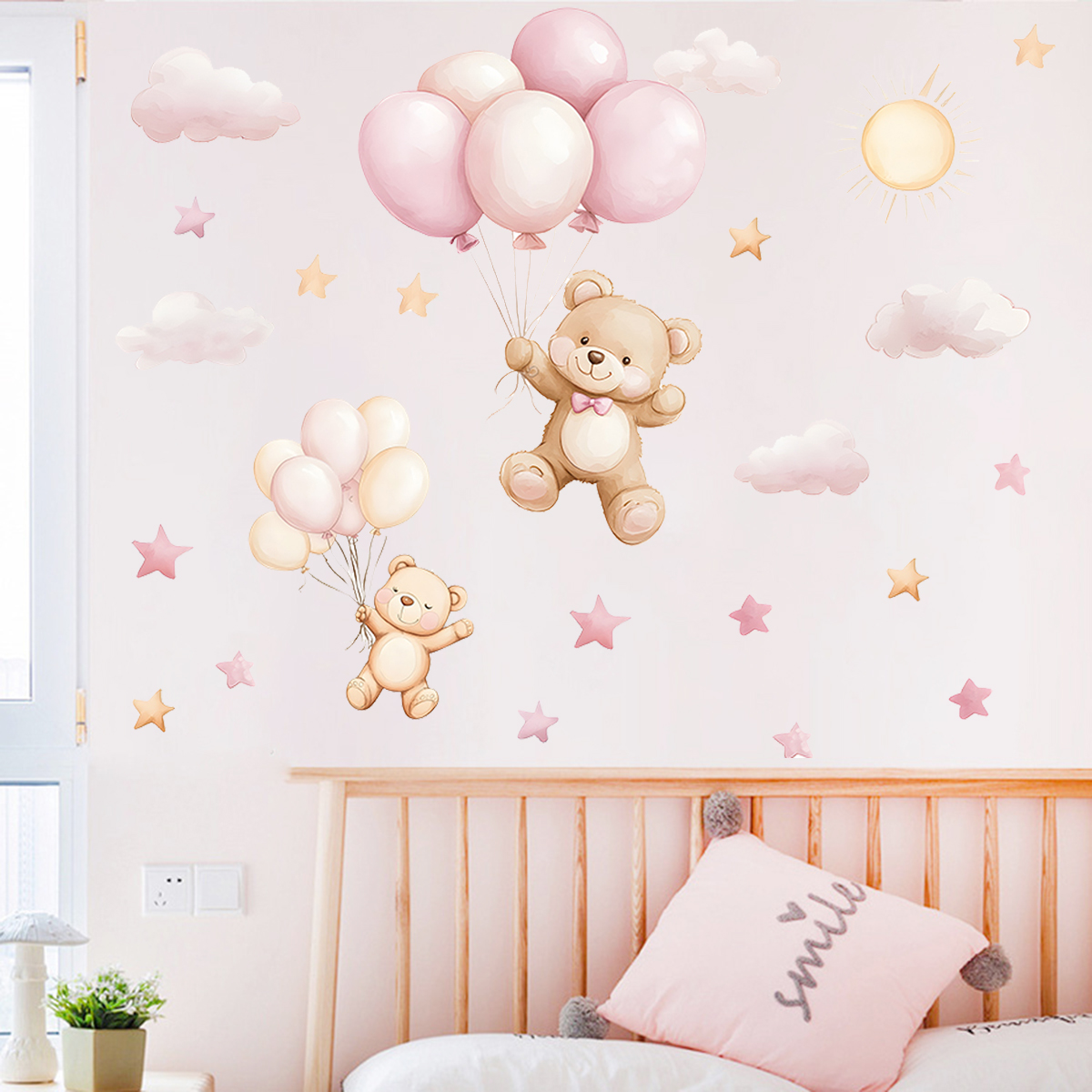1PC Little Bear Cloud Star Bal - Baby Nursery Wallpaper reseña y precio