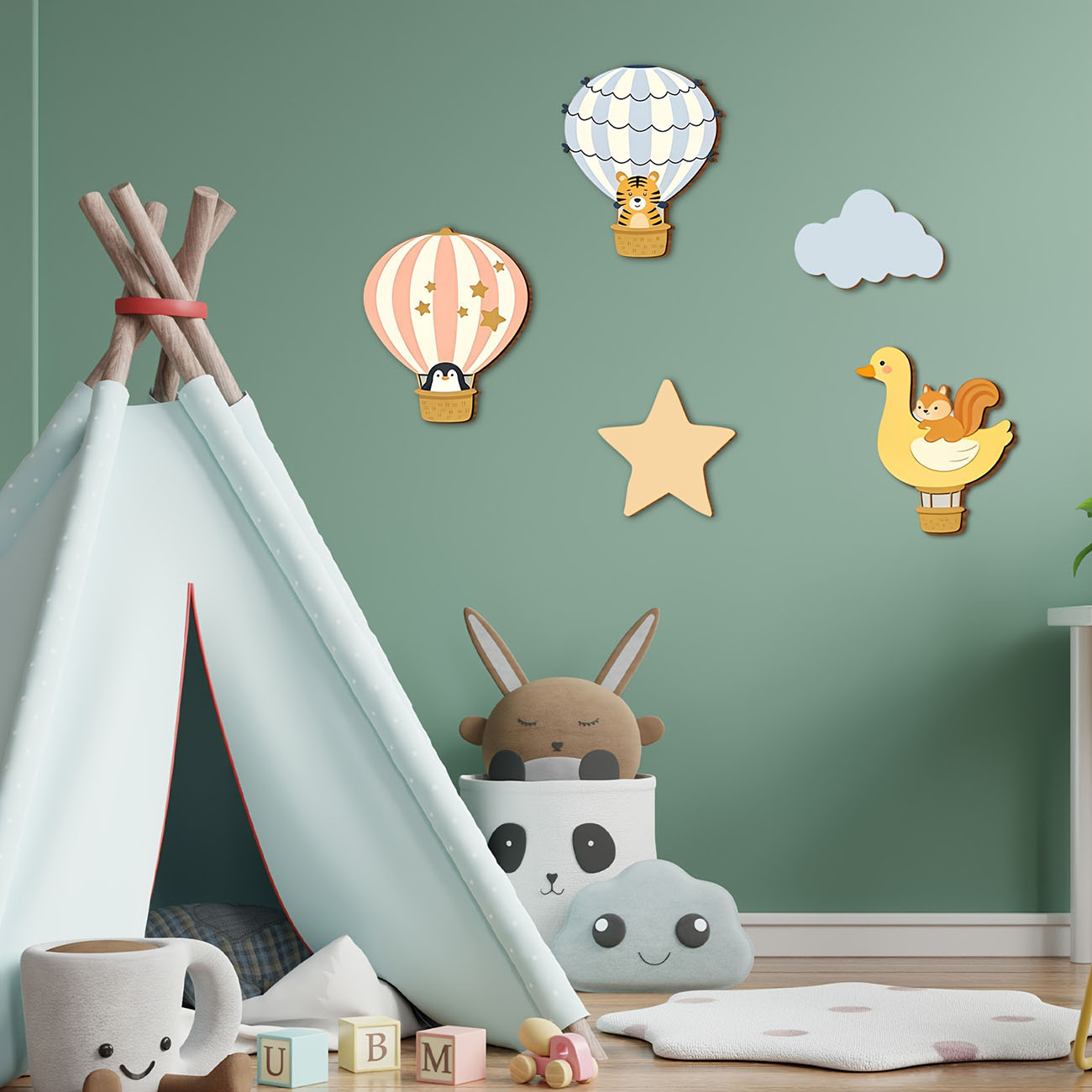 5Pcs Animal Hot Air Balloon Wo - Baby Nursery Wallpaper reseña y precio