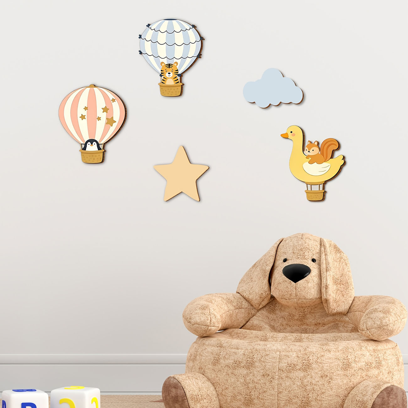 5Pcs Animal Hot Air Balloon Wo - Baby Nursery Wallpaper reseña y precio